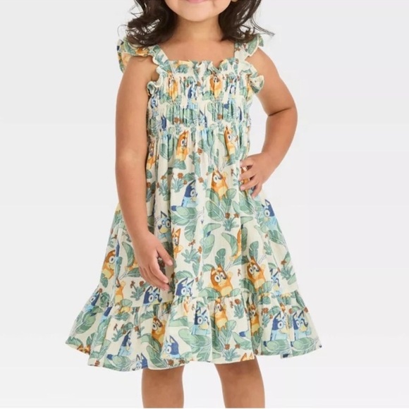 Bluey NEW Disney Tropical Printed Gauze Tiered Girls Toddler Sundress Size 5T - Picture 1 of 6